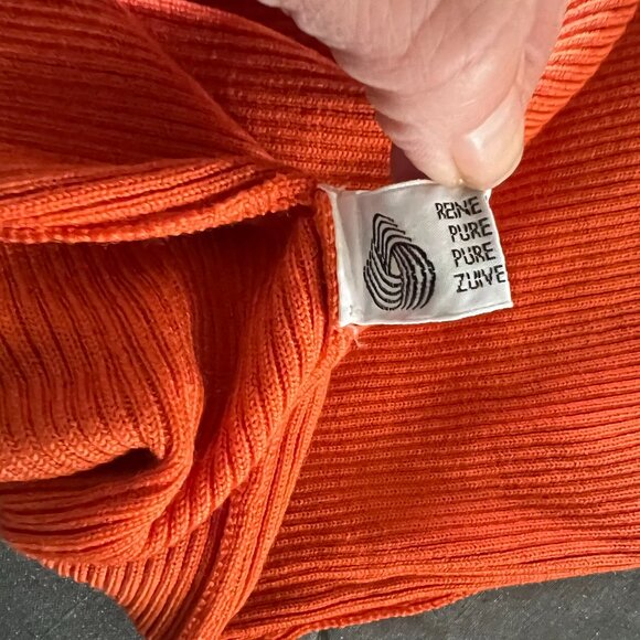 VTG 100% Wool Ribbed Johnny Collar Mock Neck Orange Hiking Base Layer w flaws - Picture 10 of 13